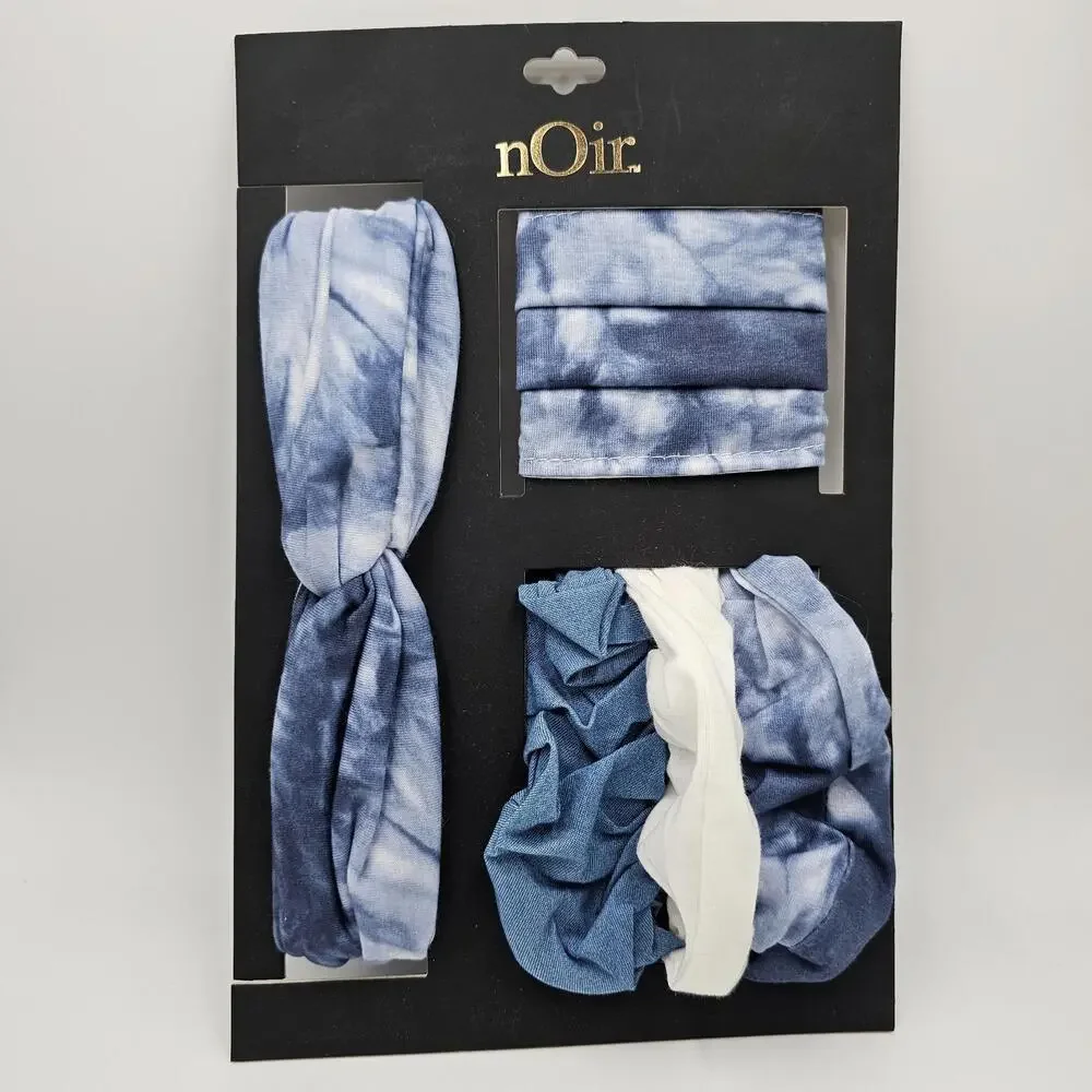 Noir 5 Piece Tye-Die Headband Scrunchies And Mask